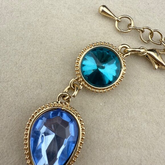 Gold-Tone Chain Bracelet With Blue & Turquoise Faceted Accents Adjustable Clasp - Picture 4 of 6